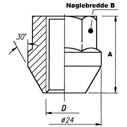 Hjulmtrik i stl, M12x1,5, H= 25, galvaniseret, sort