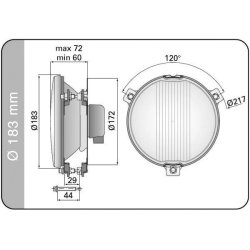 Langdistancelygte indsats H3,  183 mm