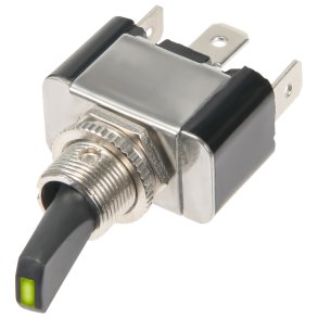 Metal vippekontakt med Grn LED, 30A/12V